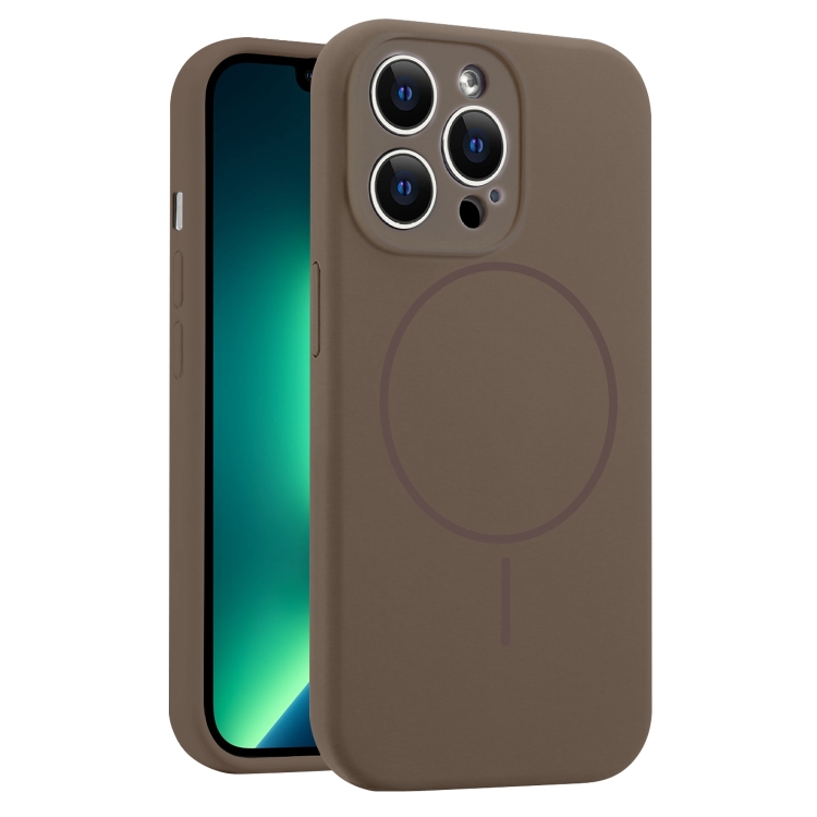 

For iPhone 13 Pro Max Fine Hole Liquid Silicone MagSafe Phone Case(Brown)