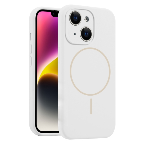 

For iPhone 14 Fine Hole Liquid Silicone MagSafe Phone Case(White)