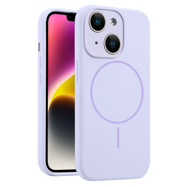 

For iPhone 14 Fine Hole Liquid Silicone MagSafe Phone Case(Lilac)