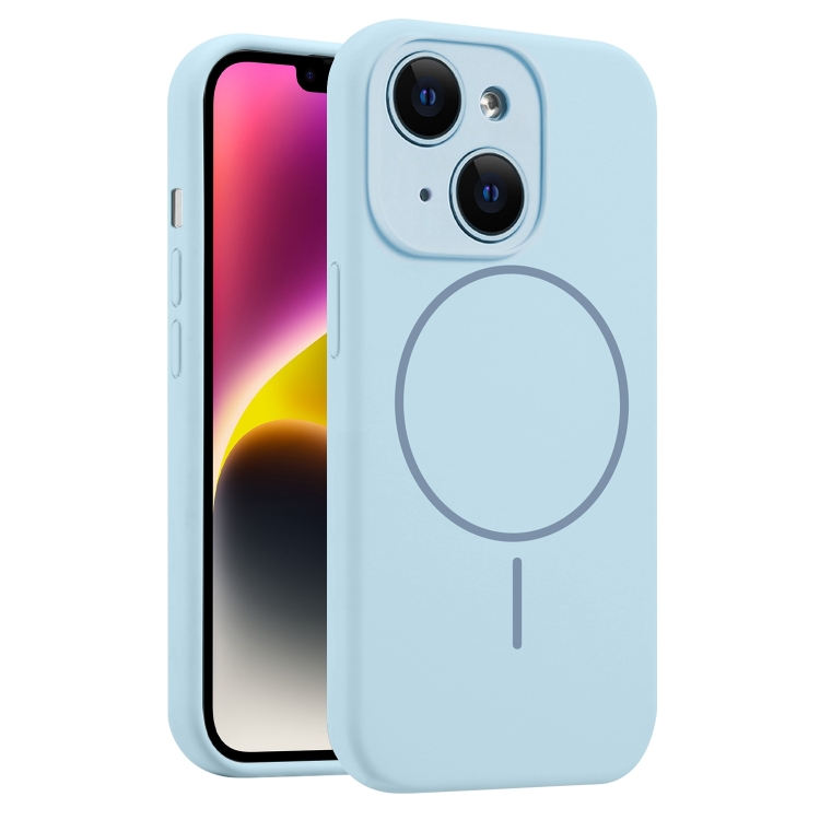 

For iPhone 14 Fine Hole Liquid Silicone MagSafe Phone Case(Blue)