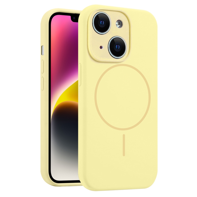 

For iPhone 14 Plus Fine Hole Liquid Silicone MagSafe Phone Case(Yellow)