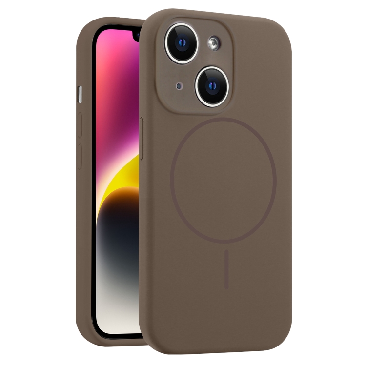 

For iPhone 14 Plus Fine Hole Liquid Silicone MagSafe Phone Case(Brown)