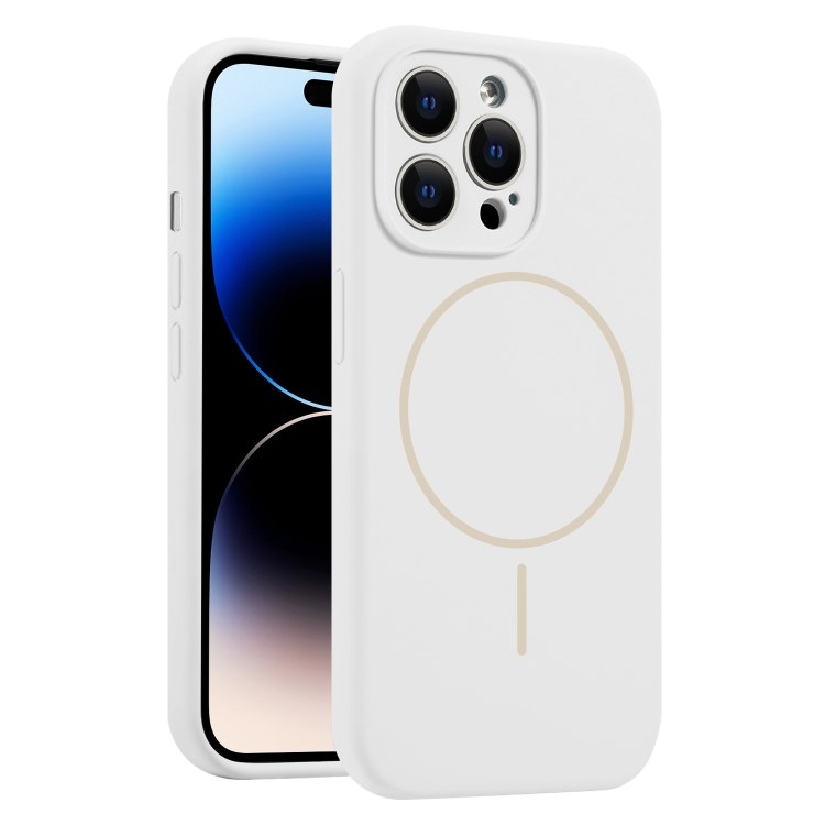 

For iPhone 14 Pro Fine Hole Liquid Silicone MagSafe Phone Case(White)