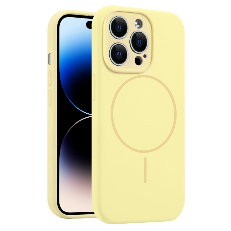 

For iPhone 14 Pro Fine Hole Liquid Silicone MagSafe Phone Case(Yellow)