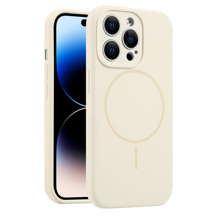 

For iPhone 14 Pro Fine Hole Liquid Silicone MagSafe Phone Case(Cream Yellow)