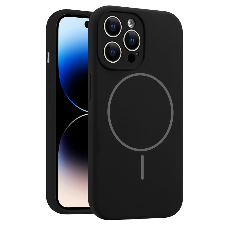 

For iPhone 14 Pro Max Fine Hole Liquid Silicone MagSafe Phone Case(Black)