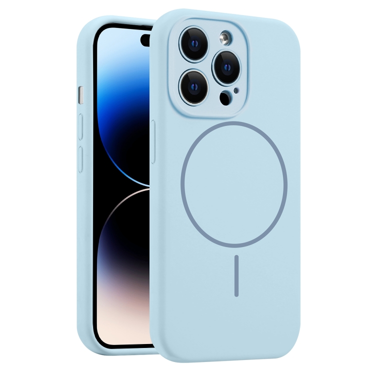 

For iPhone 14 Pro Max Fine Hole Liquid Silicone MagSafe Phone Case(Blue)