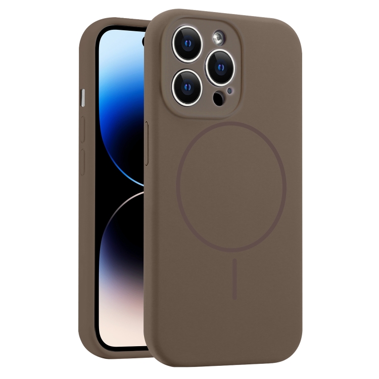 

For iPhone 14 Pro Max Fine Hole Liquid Silicone MagSafe Phone Case(Brown)