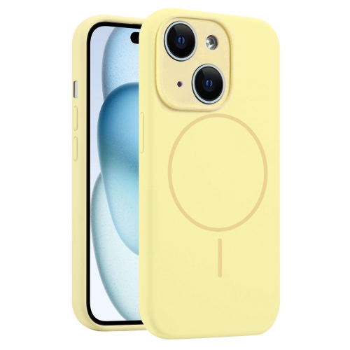 

For iPhone 15 Fine Hole Liquid Silicone MagSafe Phone Case(Yellow)