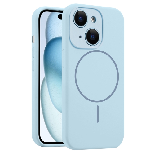 

For iPhone 15 Fine Hole Liquid Silicone MagSafe Phone Case(Blue)