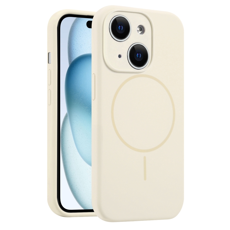 

For iPhone 15 Plus Fine Hole Liquid Silicone MagSafe Phone Case(Cream Yellow)