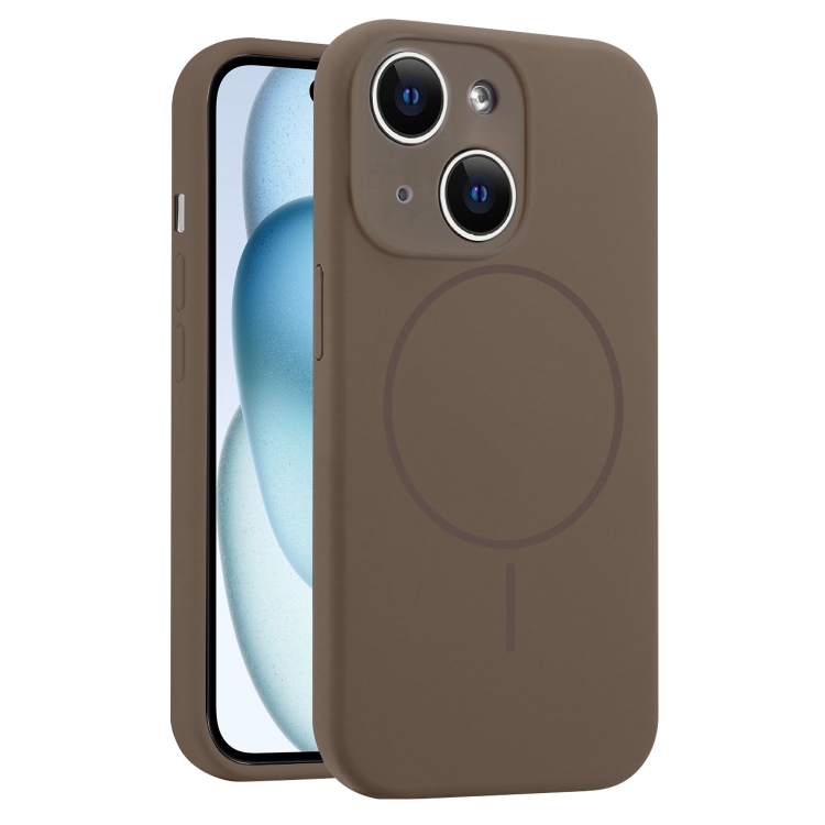 

For iPhone 15 Plus Fine Hole Liquid Silicone MagSafe Phone Case(Brown)