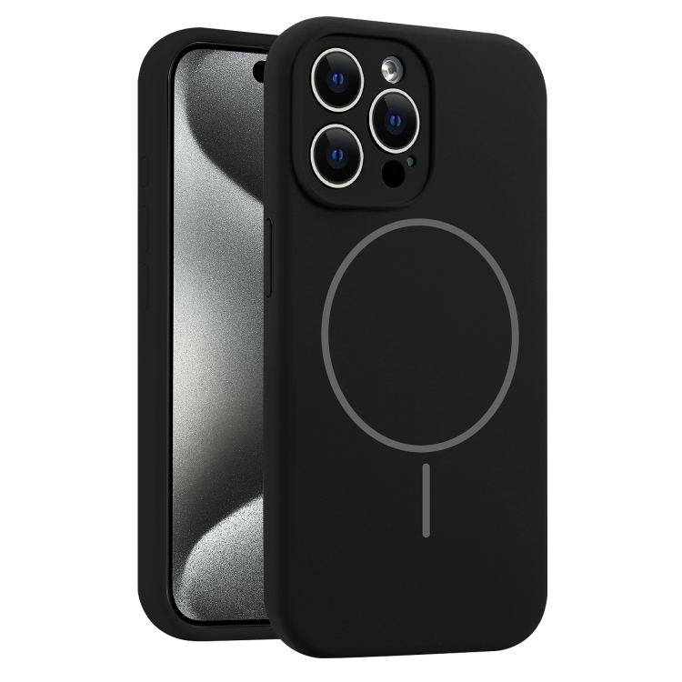 

For iPhone 15 Pro Fine Hole Liquid Silicone MagSafe Phone Case(Black)