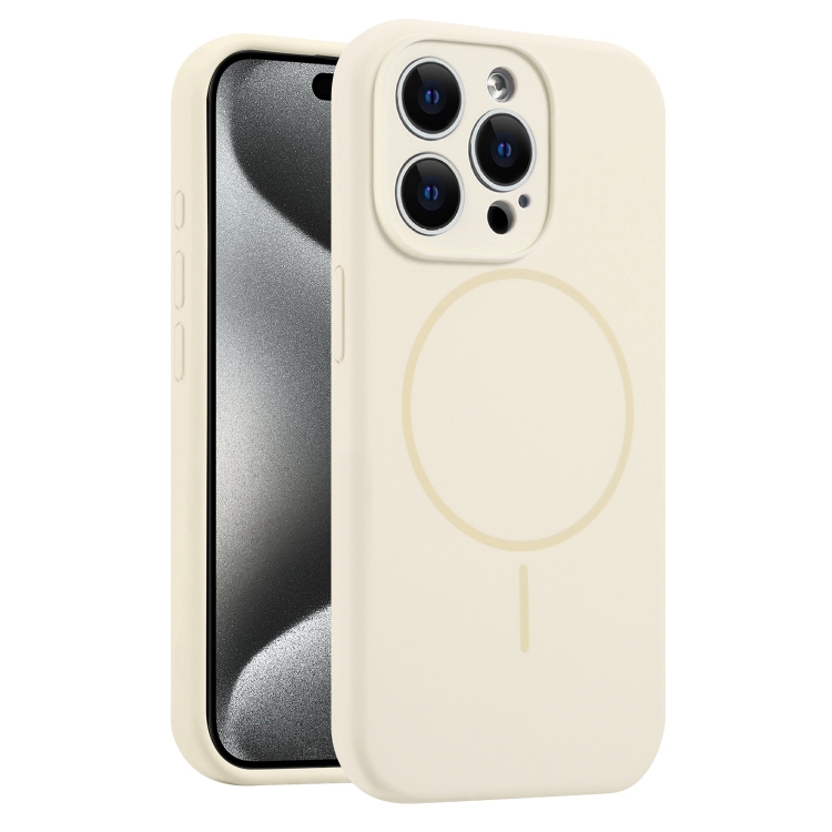

For iPhone 15 Pro Fine Hole Liquid Silicone MagSafe Phone Case(Cream Yellow)