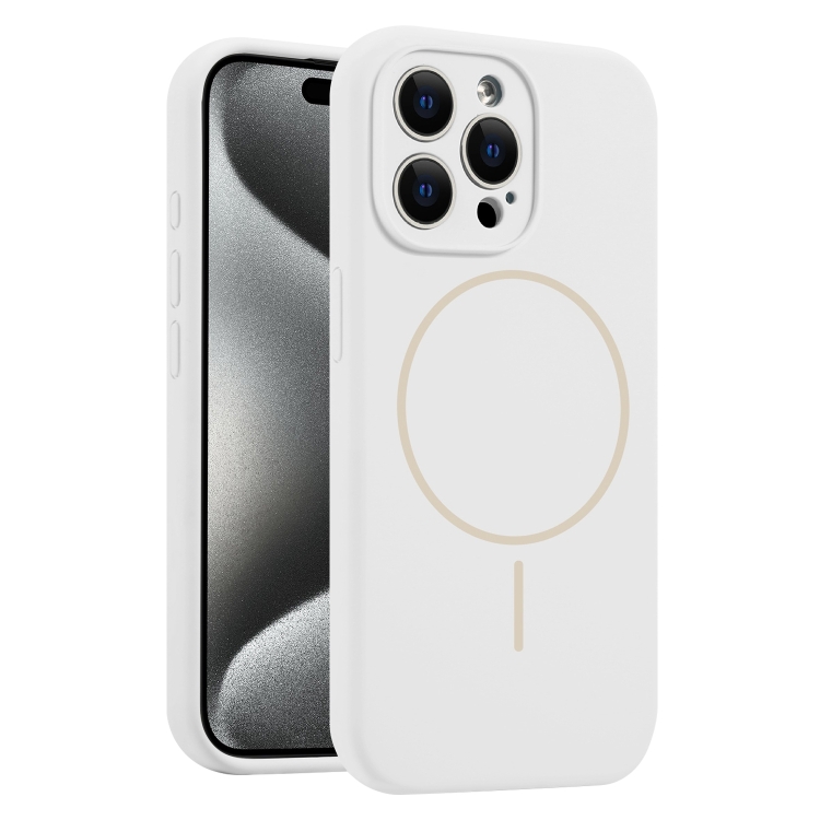 

For iPhone 15 Pro Max Fine Hole Liquid Silicone MagSafe Phone Case(White)