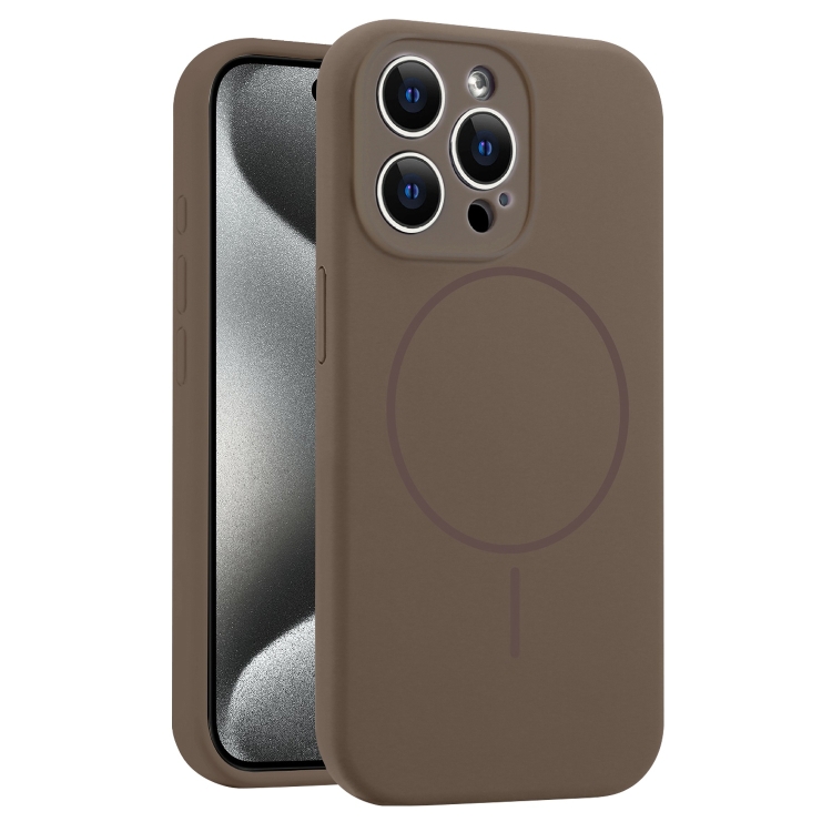 

For iPhone 15 Pro Max Fine Hole Liquid Silicone MagSafe Phone Case(Brown)