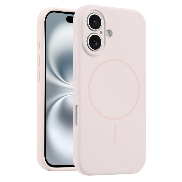 For iPhone 16 Fine Hole Liquid Silicone MagSafe Phone Case(Pink)