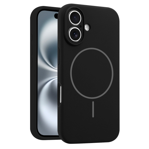 

For iPhone 16 Fine Hole Liquid Silicone MagSafe Phone Case(Black)
