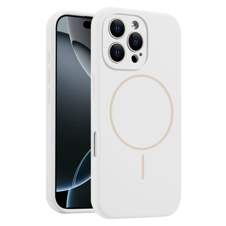 

For iPhone 16 Pro Fine Hole Liquid Silicone MagSafe Phone Case(White)
