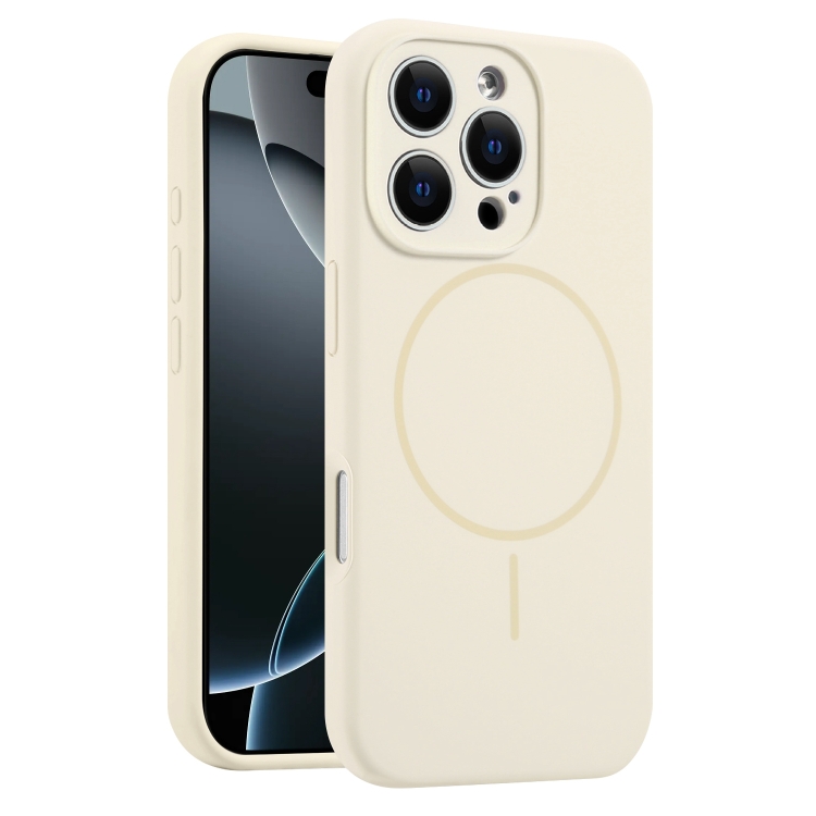 

For iPhone 16 Pro Fine Hole Liquid Silicone MagSafe Phone Case(Cream Yellow)