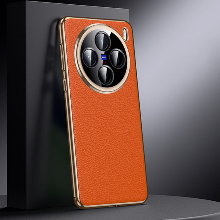 

For vivo X200 Genuine Leather PC Phone Case(Orange)