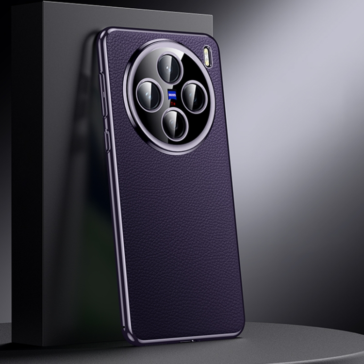 

For vivo X200 Genuine Leather PC Phone Case(Dark Purple)