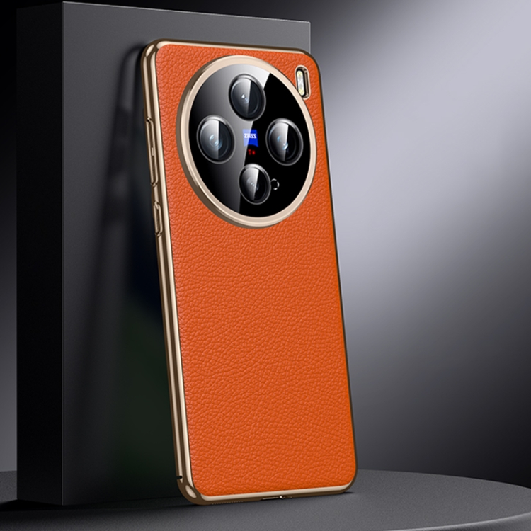 

For vivo X200 Pro mini Genuine Leather PC Phone Case(Orange)