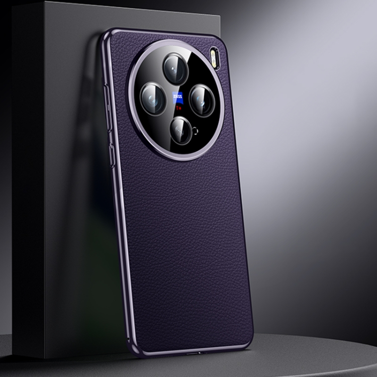 

For vivo X200 Pro mini Genuine Leather PC Phone Case(Dark Purple)