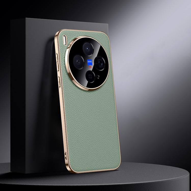 

For vivo X300 Genuine Leather PC Phone Case(Green)