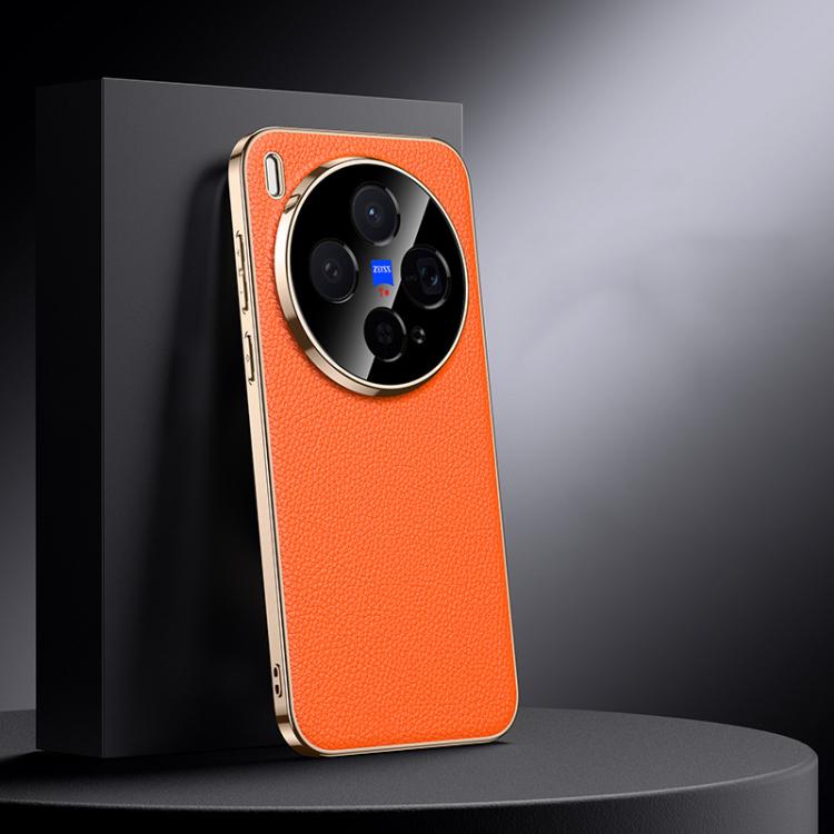 

For vivo X300 Genuine Leather PC Phone Case(Orange)