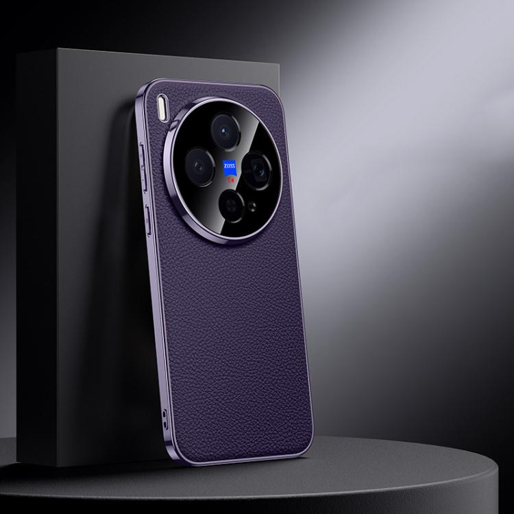 

For vivo X300 Genuine Leather PC Phone Case(Dark Purple)