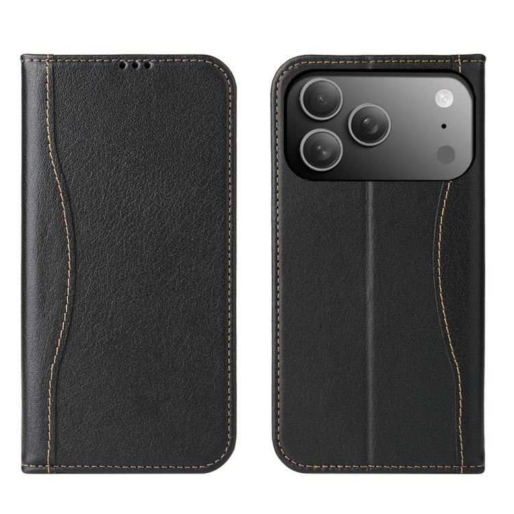 

For iPhone 17 Pro Max Fierre Shann Cowhide Leather Flip Leather Phone Case(Black)
