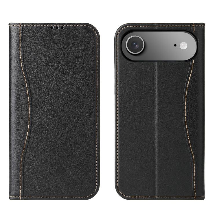 

For iPhone Air Fierre Shann Cowhide Leather Flip Leather Phone Case(Black)