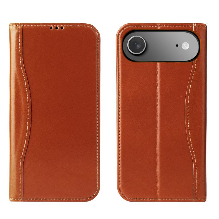 

For iPhone Air Fierre Shann Cowhide Leather Flip Leather Phone Case(Brown)