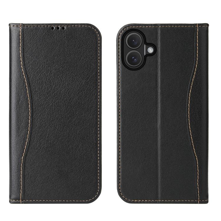 

For iPhone 17 Fierre Shann Cowhide Leather Flip Leather Phone Case(Black)
