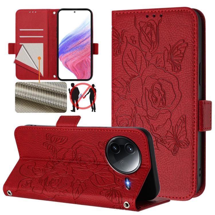 

For Redmi K80 5G / K80 Pro 5G Embossed Rose RFID Anti-theft Leather Phone Case(Red)