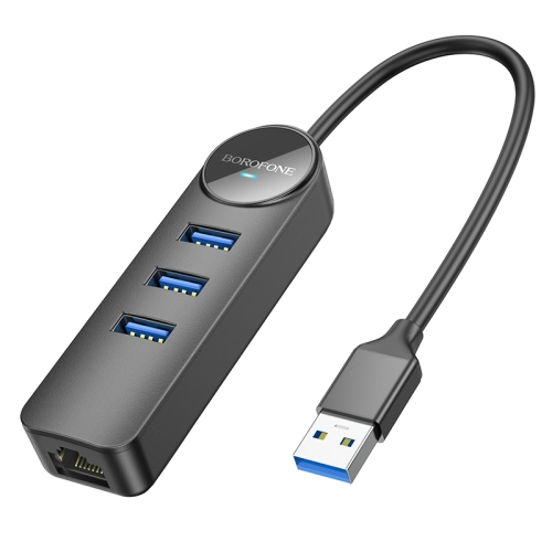 BOROFONE DH6 Multi-function 4 in 1 USB to USB 3.0 x 3, RJ45 Gigabit Ethernet Adapter, Length:0.2m(Black)