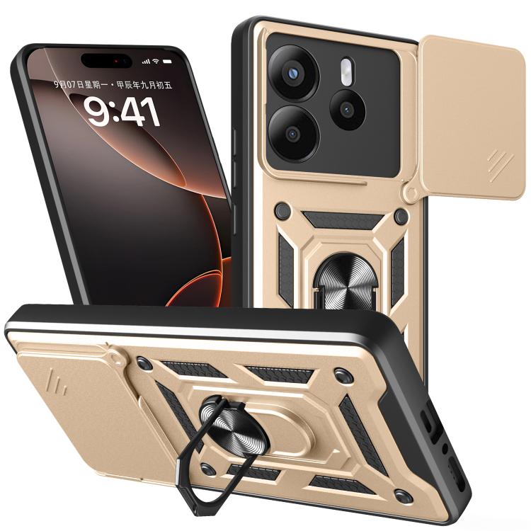 

For Redmi Note 14 5G Sliding Camera Cover Design TPU+PC Phone Case(Gold)