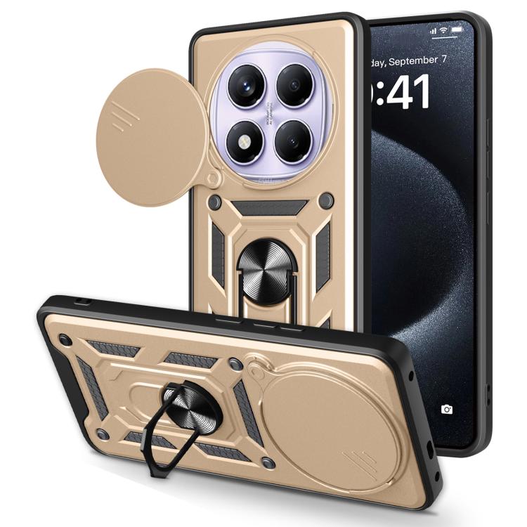 

For Redmi Note 14 Pro 4G Sliding Camera Cover Design TPU+PC Phone Case(Gold)