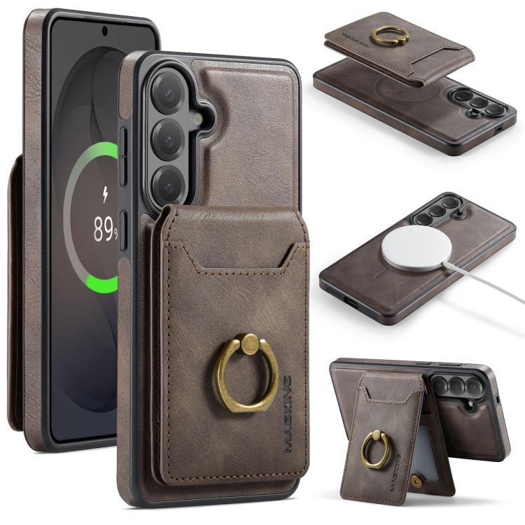 For Samsung Galaxy S26+ 5G MAGKING K1 MagSafe Detachable Wallet RFID Back Cover Phone Case(Coffee)