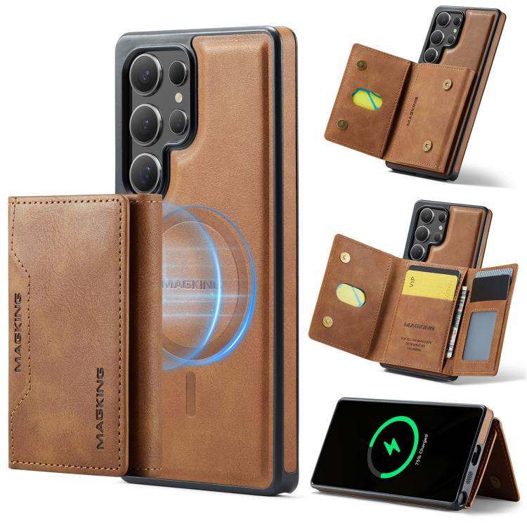 

For Samsung Galaxy S25 Ultra 5G DG.MING MAGKING-K2 Series MagSafe RFID Card Bag Detachable Phone Case(Brown)