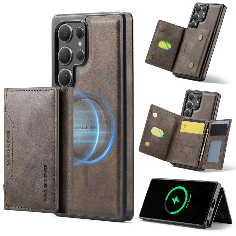 

For Samsung Galaxy S25 Ultra 5G MAGKING K2 Series MagSafe RFID Card Bag Detachable Phone Case(Coffee)