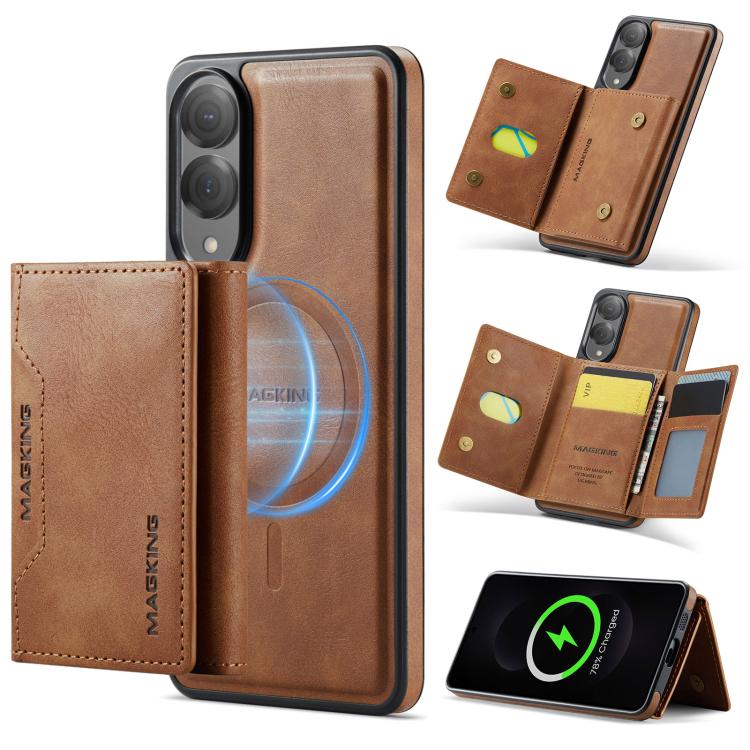 

For Samsung Galaxy S25 Edge 5G MAGKING K2 Series MagSafe RFID Card Bag Detachable Phone Case(Brown)