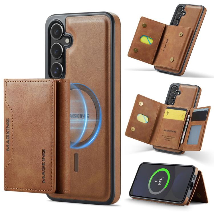 

For Samsung Galaxy S24 FE 5G MAGKING K2 Series MagSafe RFID Card Bag Detachable Phone Case(Brown)
