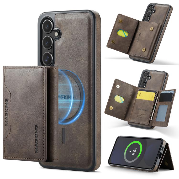 

For Samsung Galaxy S24 FE 5G MAGKING K2 Series MagSafe RFID Card Bag Detachable Phone Case(Coffee)