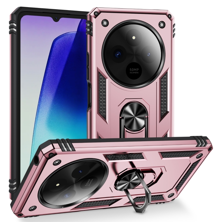 

For Redmi 14C 4G Shockproof TPU + PC Phone Case with Holder(Rose Gold)