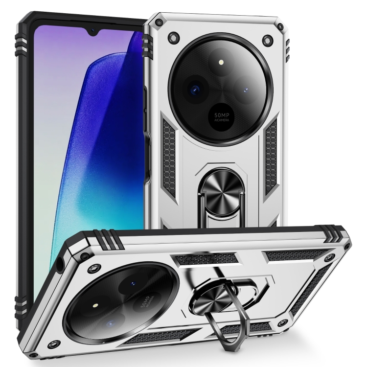 

For Redmi 14C 4G Shockproof TPU + PC Phone Case with Holder(Silver)