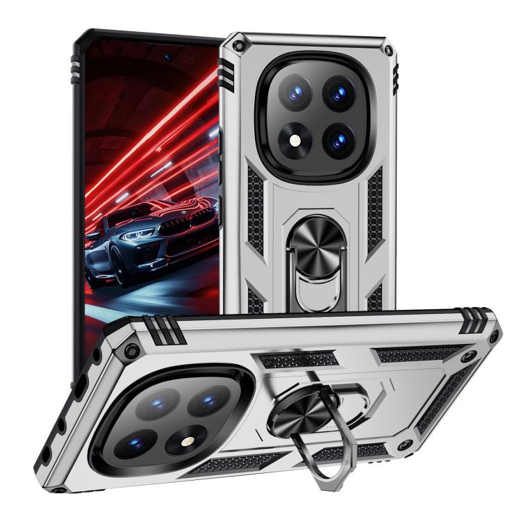 

For Redmi Note 14 Pro+ 5G Shockproof TPU + PC Phone Case with Holder(Silver)