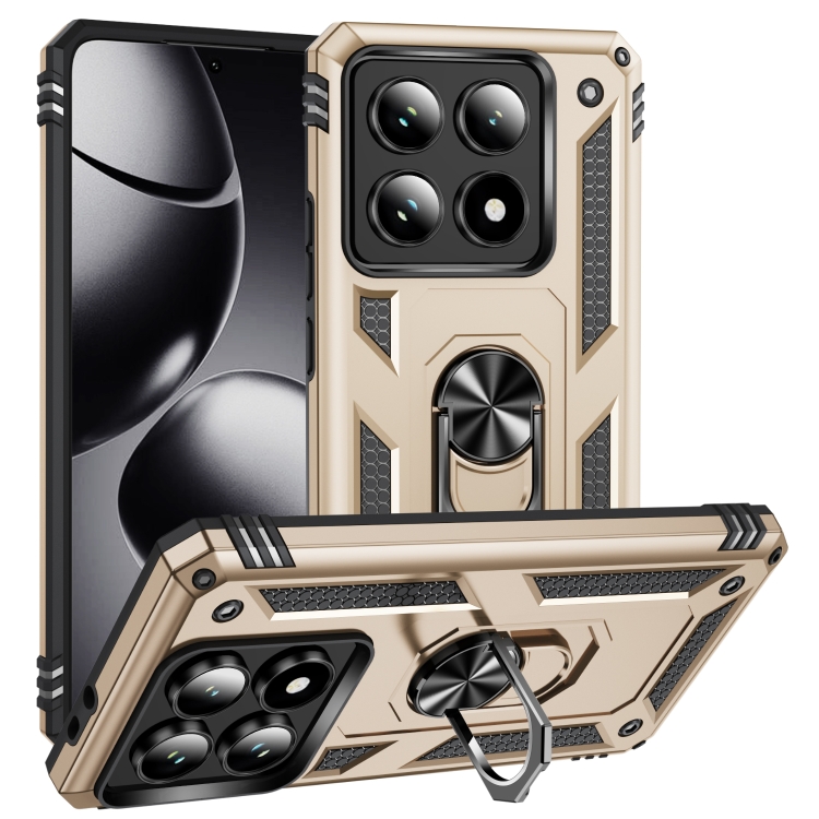 

For Xiaomi 14T Pro Shockproof TPU + PC Phone Case with Holder(Gold)