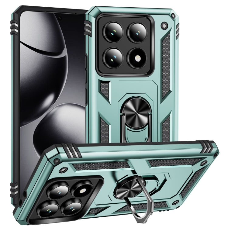 

For Xiaomi 14T Pro Shockproof TPU + PC Phone Case with Holder(Dark Green)